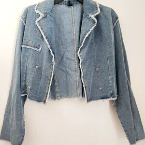 Shein cropped denim jacket with raw hem. Women's M. NWOT.
